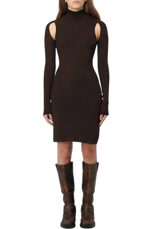 Helmut Lang Femme, Robes, Brun, Taille: 40 FR Robe Mini en Tricot Marron avec Détail Découpé