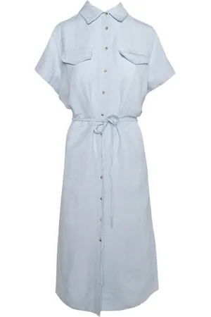 Hest Hést, Femme, Robes, Bleu, Taille: 46 FR Robe en lin denim avec jupe tissée