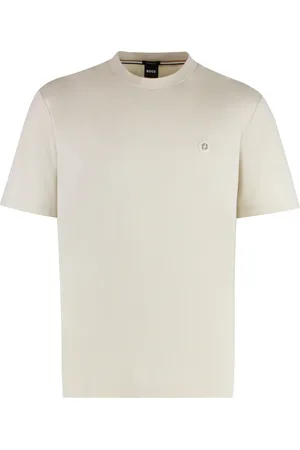 HUGO BOSS Homme, Tops, Blanc, Taille: 3XL Col rond en coton avec col côtelé T-shirt