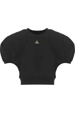 Vivienne Westwood Femme, Tops, Noir, Taille: 40 FR T-shirt Noir en Coton avec Logo Brodé