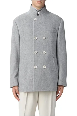 Brunello Cucinelli Homme, Manteaux, Gris, Taille: L Manteau Peacoat à Double Boutonnage