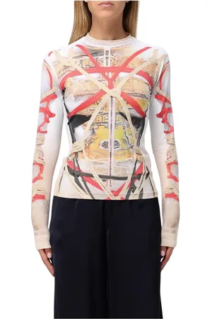 Y / PROJECT Femme, Tops, Multicolore, Taille: 42 FR Haut Beige à Manches Longues avec Imprimé Corde