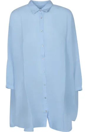 120% Lino Femme, Blouses et Chemises, Bleu, Taille: 42 FR Chemise Bleue Oversize en Lin