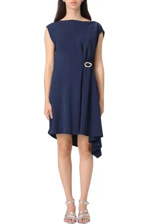 Liu Jo Femme, Robes, Bleu, Taille: 42 FR Robe Blanche Élégante avec Ourlet Asymétrique