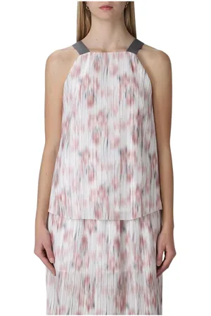 Armani Exchange Femme, Tops, Multicolore, Taille: 40 FR Robe Plissée sans Manches à Imprimé Abstrait