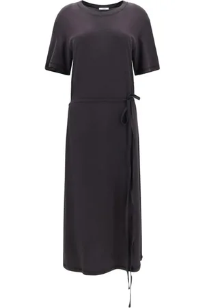 LEMAIRE Femme, Robes, Gris, Taille: 38 FR Robe Mi-Longue Côtelée à Encolure Ras du Cou et Ceinture