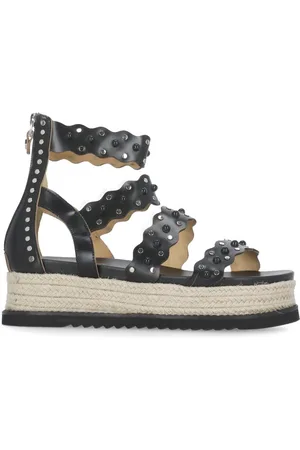 Cult Femme, Chaussures, Noir, Taille: 36 EU Sandales en Cuir Noir avec Fermeture Éclair