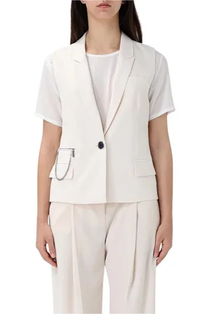 Armani Exchange Femme, Vestes, Blanc, Taille: 38 FR Gilet Noir Élégant avec Détail de Chaîne