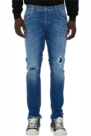 John Richmond Homme, Jeans, Bleu, Taille: W38 Jean slim avec déchirures sur le devant