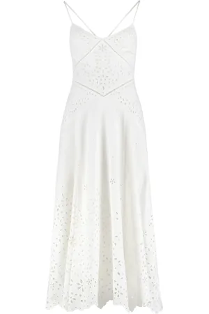 Self-Portrait Femme, Robes, Blanc, Taille: 40 FR Robe Midi Brodée Chic