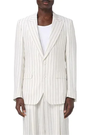 Dolce & Gabbana Homme, Vestes, , Taille: M Blazer Blanc à Rayures en Lin