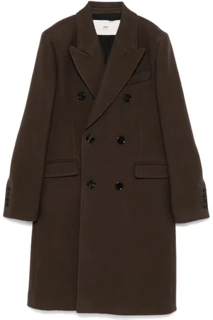 Ami Femme, Manteaux, Brun, Taille: 36 FR Manteau Long Marron à Double Boutonnage