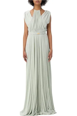 Elisabetta Franchi Femme, Robes, Vert, Taille: 36 FR Robe longue plissée à col halter