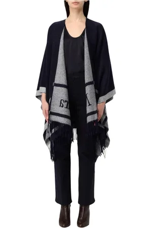 Max Mara Femme, Vestes, Bleu, Taille: ONE Size Cape Poncho Frangé Chic