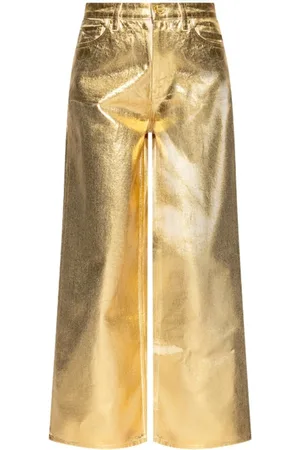 Ganni Femme, Pantalons, Jaune, Taille: W27 Jean Évasé Effet Métallisé