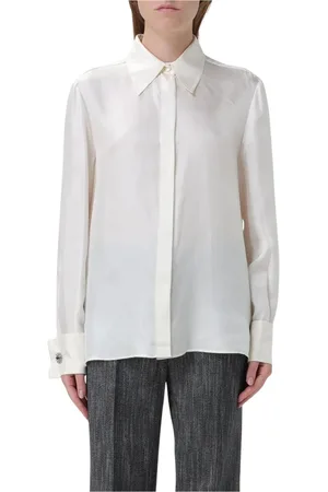 Alberta Ferretti Femme, Blouses et Chemises, Blanc, Taille: 38 FR Élégante Chemise Blouse en Soie Boutons de Manchette
