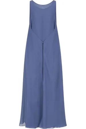 Emporio Armani Femme, Robes, Bleu, Taille: 44 FR Georgette Col Rond Sans Manches Robe