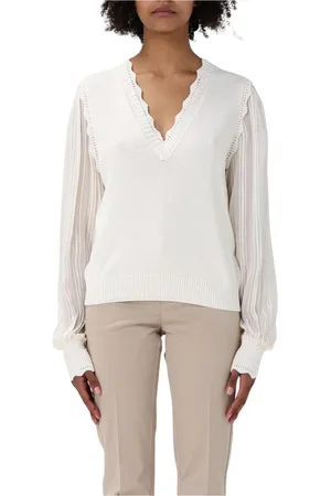 Twin-Set Femme, Pulls, Blanc, Taille: 38 FR Top en Maille Manches Transparentes Perle