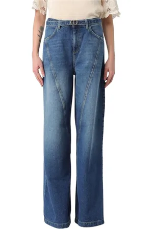Twin-Set Femme, Jeans, Bleu, Taille: W30 Jean Large avec Ceinture Élégante