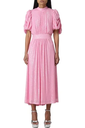 ROTATE Femme, Robes, Rose, Taille: 38 FR Robe Midi Rose à Paillettes Manches Bouffantes