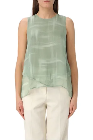 Armani Exchange Femme, Tops, Vert, Taille: 36 FR Chemisier en Soie Vert à Imprimé Abstrait