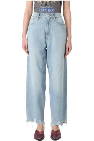 Pinko Femme, Jeans, Bleu, Taille: W24 Jean Large à Ourlet Brut et Élégant
