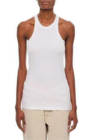 Sportmax Femme, Tops, Blanc, Taille: 40 FR Débardeur Blanc à Côtes avec Dos Nageur