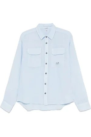 C.P. Company Homme, Chemises, Bleu, Taille: L Chemise Bleue à Boutons avec Logo Imprimé