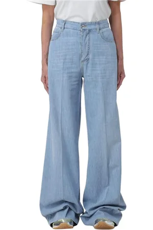 Bottega Veneta Femme, Jeans, Bleu, Taille: 36 FR Stone Washed Wide Leg Denim Jeans