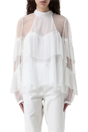 Twin-Set Femme, Blouses et Chemises, Blanc, Taille: 38 FR Ruffle High Neck Blouse