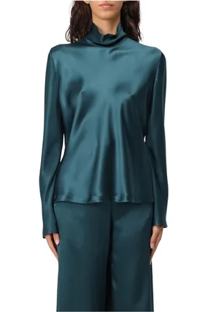 Giorgio Armani Femme, Blouses et Chemises, Vert, Taille: 38 FR Chemisier en Soie Vert à Col Haut