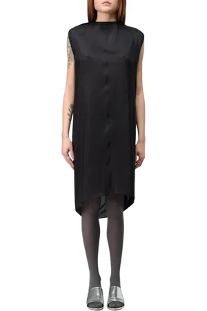 Maison Margiela Femme, Robes, Noir, Taille: 34 FR Robe Midi en Soie Noire Col Haut