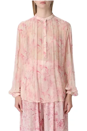 Alessia Santi Femme, Blouses et Chemises, Rose, Taille: 40 FR Chemisier en Soie Florale