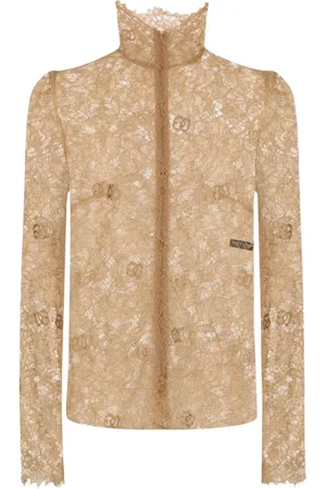 Dolce & Gabbana Femme, Blouses et Chemises, Jaune, Taille: 38 FR Haut en Dentelle Dorée Col Haut