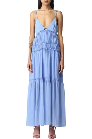 Patrizia Pepe Femme, Robes, Bleu, Taille: 34 FR Robe Maxi Bleue Sans Manches Col en V