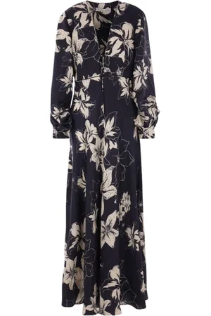 RAQUEL DINIZ Femme, Robes, Bleu, Taille: 42 FR Robe Longue Bleue à Fleurs en Soie