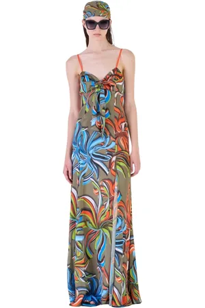 Silvian Heach Femme, Robes, Multicolore, Taille: 36 FR Robe longue imprimée avec fines bretelles