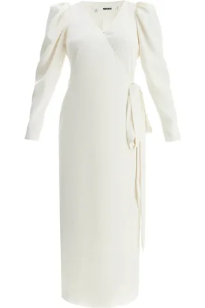 ROTATE Femme, Robes, Blanc, Taille: 36 FR Robe Midi en Satin avec Manches Bouffantes