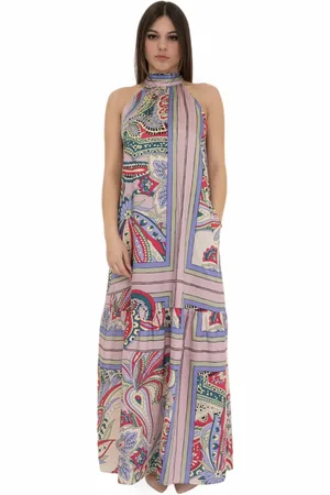 Liu Jo Femme, Robes, Multicolore, Taille: 38 FR Robe de Soirée à Imprimé Foulard et Col
