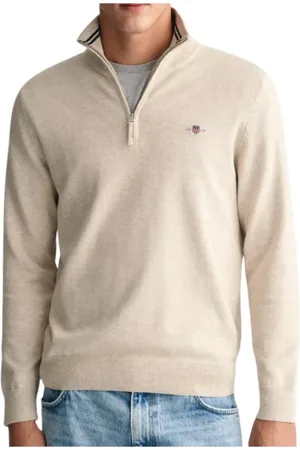 GANT Homme, Pulls, , Taille: L Sweat à Demi-Zip en Coton Classique