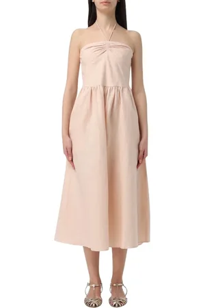 Armani Exchange Femme, Robes, Rose, Taille: 36 FR Robe Midi en Lin Rose Col Haut
