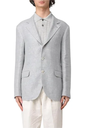 Brunello Cucinelli Homme, Vestes, Gris, Taille: L Blazer Classique en Lin Élégant Gris