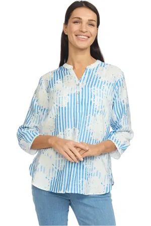 2-Biz Femme, Blouses et Chemises, Multicolore, Taille: 40 FR Chemisier à Rayures Bleues avec Manches ¾