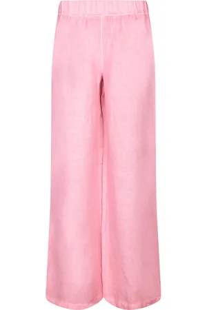 120% Lino Femme, Pantalons, Rose, Taille: 42 FR Pantalon Large en Lin Géranium