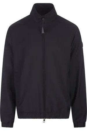 Moncler Homme, Vestes, Bleu, Taille: L Manteau bleu en laine avec logo en cuir