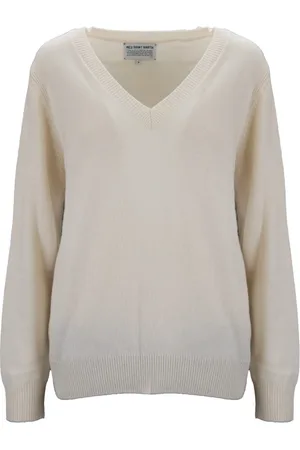 MC2 SAINT BARTH Femme, Pulls, Blanc, Taille: 38 FR Pull col V femme avec broderie de marque