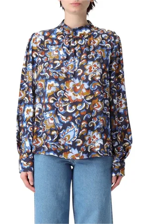 A.P.C. Femme, Blouses et Chemises, Bleu, Taille: 40 FR Chemisier Bleu à Col Montant Floral