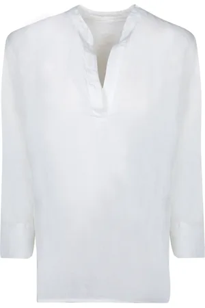 120% Lino Femme, Blouses et Chemises, Blanc, Taille: 44 FR Chemisier en lin blanc à col en V