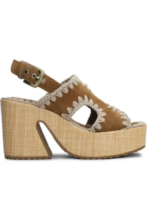 Mou Femme, Chaussures, Brun, Taille: 37 EU Plateforme en raphia avec bride arrière