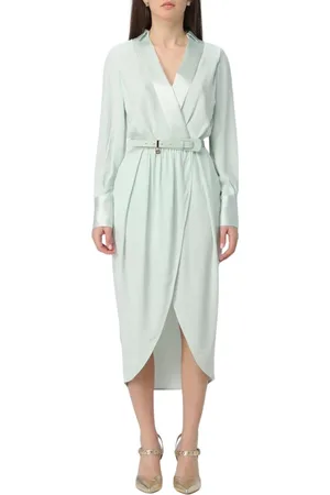 Elisabetta Franchi Femme, Robes, Bleu, Taille: 42 FR Elegant Wrap Dress with Belt